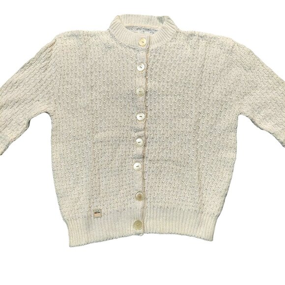 Vintage 1940s-1950s Ivory Cream Knit Long Sleeve Cardigan Sweater XXS - Picture 3 of 9